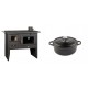 Set Küchenofen / Küchenhexe Prity mit Backofen und Kochplatte, Modell Prity 2P41, Leistung 15.2kW + Gusseisen Topf Tiefer Solagio, Black Onyx, Ф20 | Kaminofen - Holzofen mit Backfach | Kaminofen |