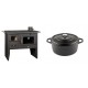 Set Küchenofen / Küchenhexe Prity mit Backofen und Kochplatte, Modell Prity 2P41, Leistung 15.2kW + Gusseisen Topf Tiefer Solagio, Black Onyx, Ф24 | Kaminofen - Holzofen mit Backfach | Kaminofen |