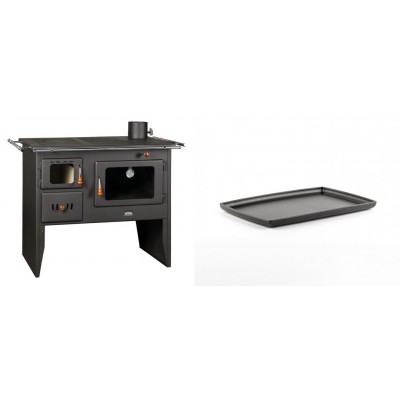 Set Küchenofen / Küchenhexe Prity mit Backofen und Kochplatte, Modell Prity 2P41, Leistung 15.2kW + Rechteckige Servierplatte aus Gusseisen Solagio, 21x31cm - Kaminofen - Holzofen mit Backfach