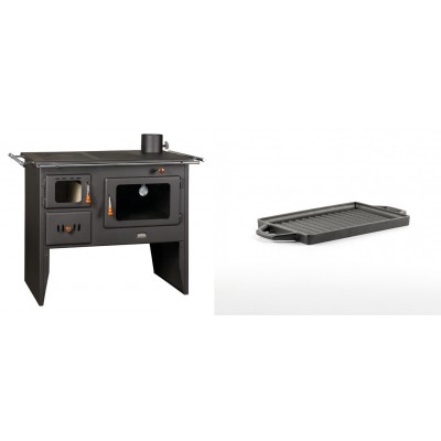 Set Küchenofen / Küchenhexe Prity mit Backofen und Kochplatte, Modell Prity 2P41, Leistung 15.2kW + Mini-Grillplatte aus Gusseisen Solagio, 15.5x22.5cm - Kaminofen - Holzofen mit Backfach