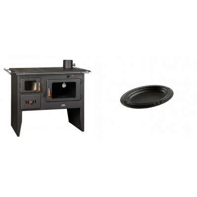 Set Küchenofen / Küchenhexe Prity mit Backofen und Kochplatte, Modell Prity 2P41, Leistung 15.2kW + Gusseiserne auflaufform Solagio oval, 17x28cm - Kaminofen - Holzofen mit Backfach