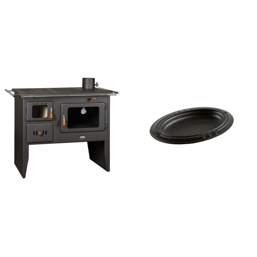 Set Küchenofen / Küchenhexe Prity mit Backofen und Kochplatte, Modell Prity 2P41, Leistung 15.2kW + Gusseiserne auflaufform Solagio oval, 25x33cm | Kaminofen - Holzofen mit Backfach | Kaminofen |