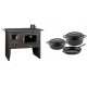 Set Küchenofen / Küchenhexe Prity mit Backofen und Kochplatte, Modell Prity 2P41, Leistung 15.2kW + Gusseisen Topf Set aus 3 teilen Solagio, Black Onyx | Kaminofen - Holzofen mit Backfach | Kaminofen |