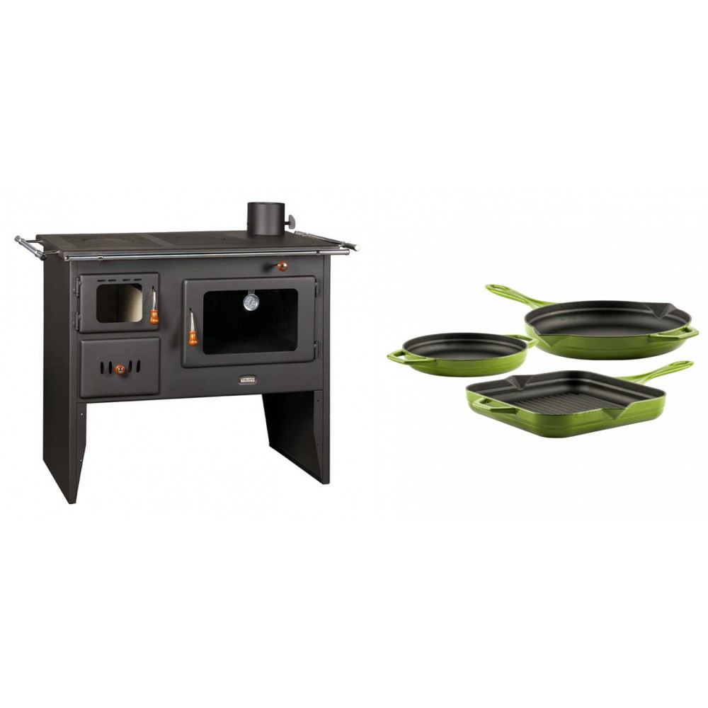 Set Küchenofen / Küchenhexe Prity mit Backofen und Kochplatte, Modell Prity 2P41, Leistung 15.2kW + Gusseisen Topf Set aus 3 teilen Solagio, Bamboo