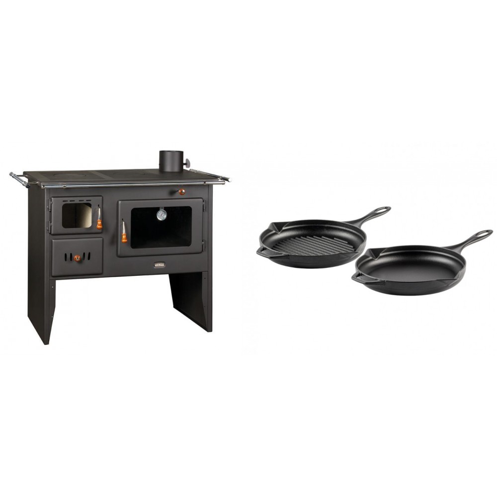 Set Küchenofen / Küchenhexe Prity mit Backofen und Kochplatte, Modell Prity 2P41, Leistung 15.2kW + Gusseisen Topf Set aus 2 teilen Solagio, Black Onyx
