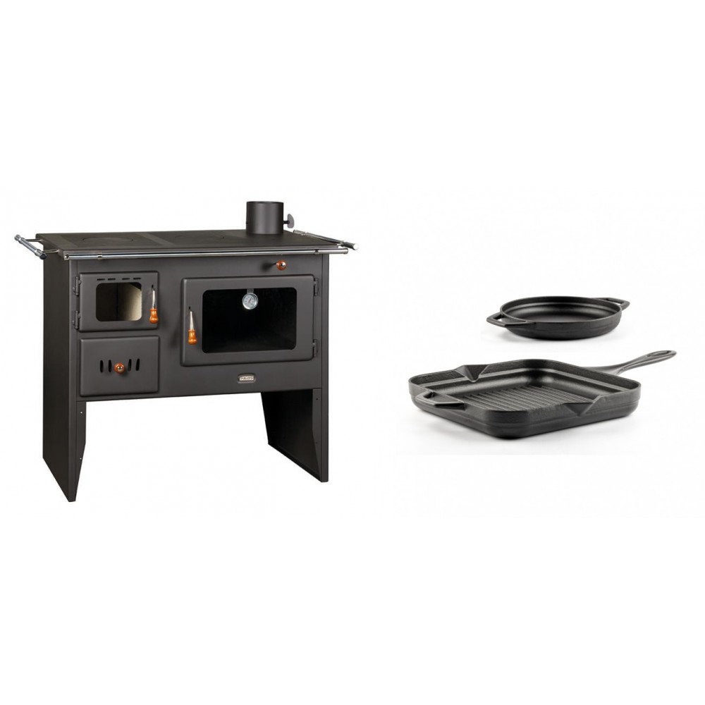 Set Küchenofen / Küchenhexe Prity mit Backofen und Kochplatte, Modell Prity 2P41, Leistung 15.2kW + Gusseisen Topf Set aus 2 teilen Solagio, Black Onyx