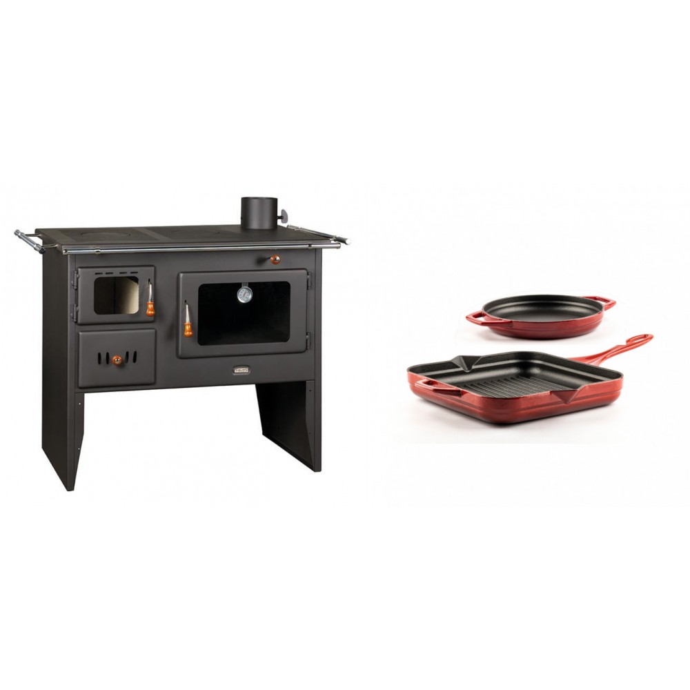 Set Küchenofen / Küchenhexe Prity mit Backofen und Kochplatte, Modell Prity 2P41, Leistung 15.2kW + Gusseisen Topf Set aus 2 teilen Solagio, Rubin