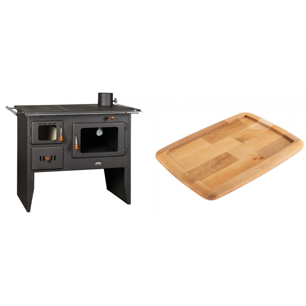 Set Küchenofen / Küchenhexe Prity mit Backofen und Kochplatte, Modell Prity 2P41, Leistung 15.2kW + Holz untersetzer für gusseisenplatte Solagio HSST2131 | Kaminofen - Holzofen mit Backfach | Kaminofen |