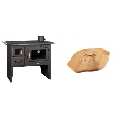 Set Küchenofen / Küchenhexe Prity mit Backofen und Kochplatte, Modell Prity 2P41, Leistung 15.2kW + Holz untersetzer für Gusseisenplatte Solagio HSYSAK28 - Kaminofen - Holzofen mit Backfach