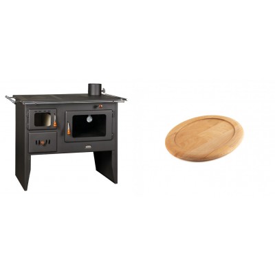 Set Küchenofen / Küchenhexe Prity mit Backofen und Kochplatte, Modell Prity 2P41, Leistung 15.2kW + Holz untersetzer für ovale gusseisenpfanne Solagio HSFT1825 - Kaminofen - Holzofen mit Backfach