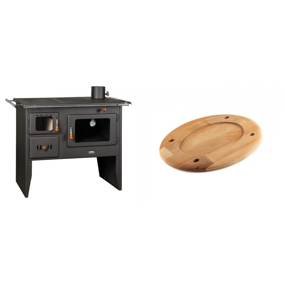 Set Küchenofen / Küchenhexe Prity mit Backofen und Kochplatte, Modell Prity 2P41, Leistung 15.2kW + Holz untersetzer für ovale platte Solagio HSOISK2533, 25x33cm | Kaminofen - Holzofen mit Backfach | Kaminofen |