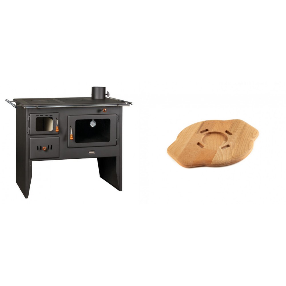 Set Küchenofen / Küchenhexe Prity mit Backofen und Kochplatte, Modell Prity 2P41, Leistung 15.2kW + Holz untersetzer für gusseisenplatte Solagio HSYSAK20 | Kaminofen - Holzofen mit Backfach | Kaminofen |