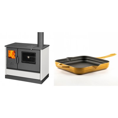 Set Küchenofen mit Backofen und Kochplatte Balkan Energy, Modell 4020 Weiß, Obere Platte aus Gusseisen, Leistung 7.9kW + Emaillierte Gusseisenpfanne Solagio, Dijon, 28x28cm - Balkan Energy