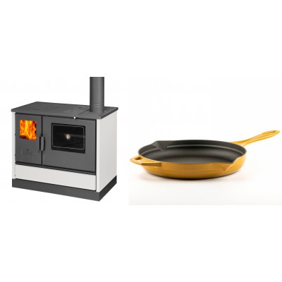 Set Küchenofen mit Backofen und Kochplatte Balkan Energy, Modell 4020 Weiß, Obere Platte aus Gusseisen, Leistung 7.9kW + Emaillierte Gusseisenpfanne Solagio, Dijon, Ф28cm - Balkan Energy