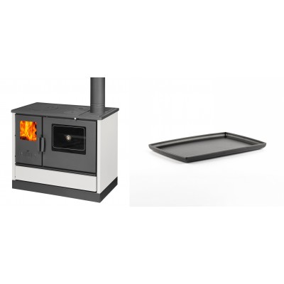 Set Küchenofen mit Backofen und Kochplatte Balkan Energy, Modell 4020 Weiß, Obere Platte aus Gusseisen, Leistung 7.9kW + Rechteckige Servierplatte aus Gusseisen Solagio, 21x31cm - Balkan Energy