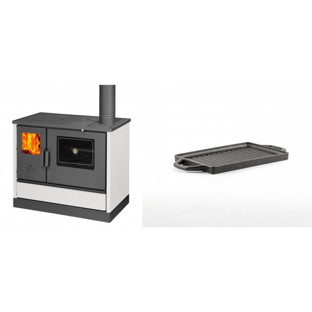 Set Küchenofen mit Backofen und Kochplatte Balkan Energy, Modell 4020 Weiß, Obere Platte aus Gusseisen, Leistung 7.9kW + Mini-Grillplatte aus Gusseisen Solagio, 15.5x22.5cm