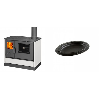 Set Küchenofen mit Backofen und Kochplatte Balkan Energy, Modell 4020 Weiß, Obere Platte aus Gusseisen, Leistung 7.9kW + Gusseiserne auflaufform Solagio oval, 25x33cm - Balkan Energy