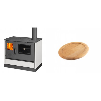 Set Küchenofen mit Backofen und Kochplatte Balkan Energy, Modell 4020 Weiß, Obere Platte aus Gusseisen, Leistung 7.9kW + Holz untersetzer für ovale gusseisenpfanne Solagio HSFT1825 - Balkan Energy