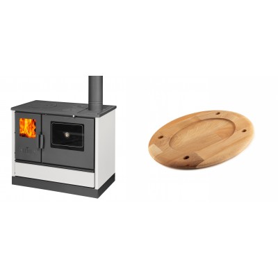 Set Küchenofen mit Backofen und Kochplatte Balkan Energy, Modell 4020 Weiß, Obere Platte aus Gusseisen, Leistung 7.9kW + Holz untersetzer für ovale platte Solagio HSOISK2533, 25x33cm - Balkan Energy