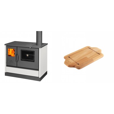 Set Küchenofen mit Backofen und Kochplatte Balkan Energy, Modell 4020 Weiß, Obere Platte aus Gusseisen, Leistung 7.9kW + Holz untersetzer für mini-gusseisenplatte Solagio HSDDHP1522 - Balkan Energy