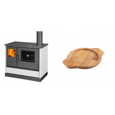 Set Küchenofen mit Backofen und Kochplatte Balkan Energy, Modell 4020 Weiß, Obere Platte aus Gusseisen, Leistung 7.9kW + Holz untersetzer für gusseisenschüssel Solagio HSYKTV22 - Balkan Energy