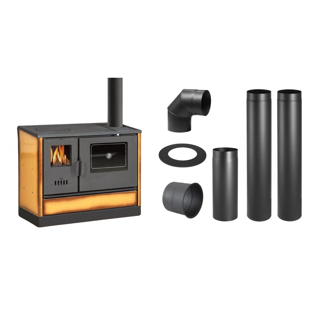 Set Küchenofen mit Backofen und Kochplatte Balkan Energy, Modell 4020 Cappuccino, Obere Platte aus Gusseisen, Leistung 7.9kW + Schornstein Bausatz PARKANEX, Stahl Ø130, Dicke 2mm | Kaminofen - Holzofen mit Backfach | Kaminofen |