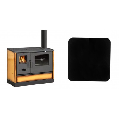 Set Küchenofen mit Backofen und Kochplatte Balkan Energy, Modell 4020 Cappuccino, Obere Platte aus Gusseisen, Leistung 7.9kW + Funkenschutzplatte Stahl 2mm, Größe 98x98cm - Balkan Energy