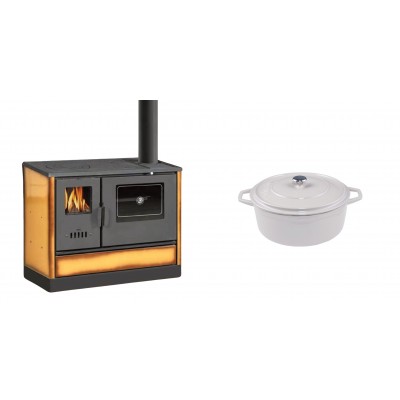 Set Küchenofen mit Backofen und Kochplatte Balkan Energy, Modell 4020 Cappuccino, Obere Platte aus Gusseisen, Leistung 7.9kW + Gusseisen Topf Tiefer Solagio, Ivory, Ф12 - Balkan Energy