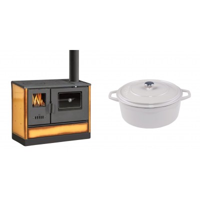 Set Küchenofen mit Backofen und Kochplatte Balkan Energy, Modell 4020 Cappuccino, Obere Platte aus Gusseisen, Leistung 7.9kW + Gusseisen Topf Tiefer Solagio, Ivory, Ф24 - Balkan Energy