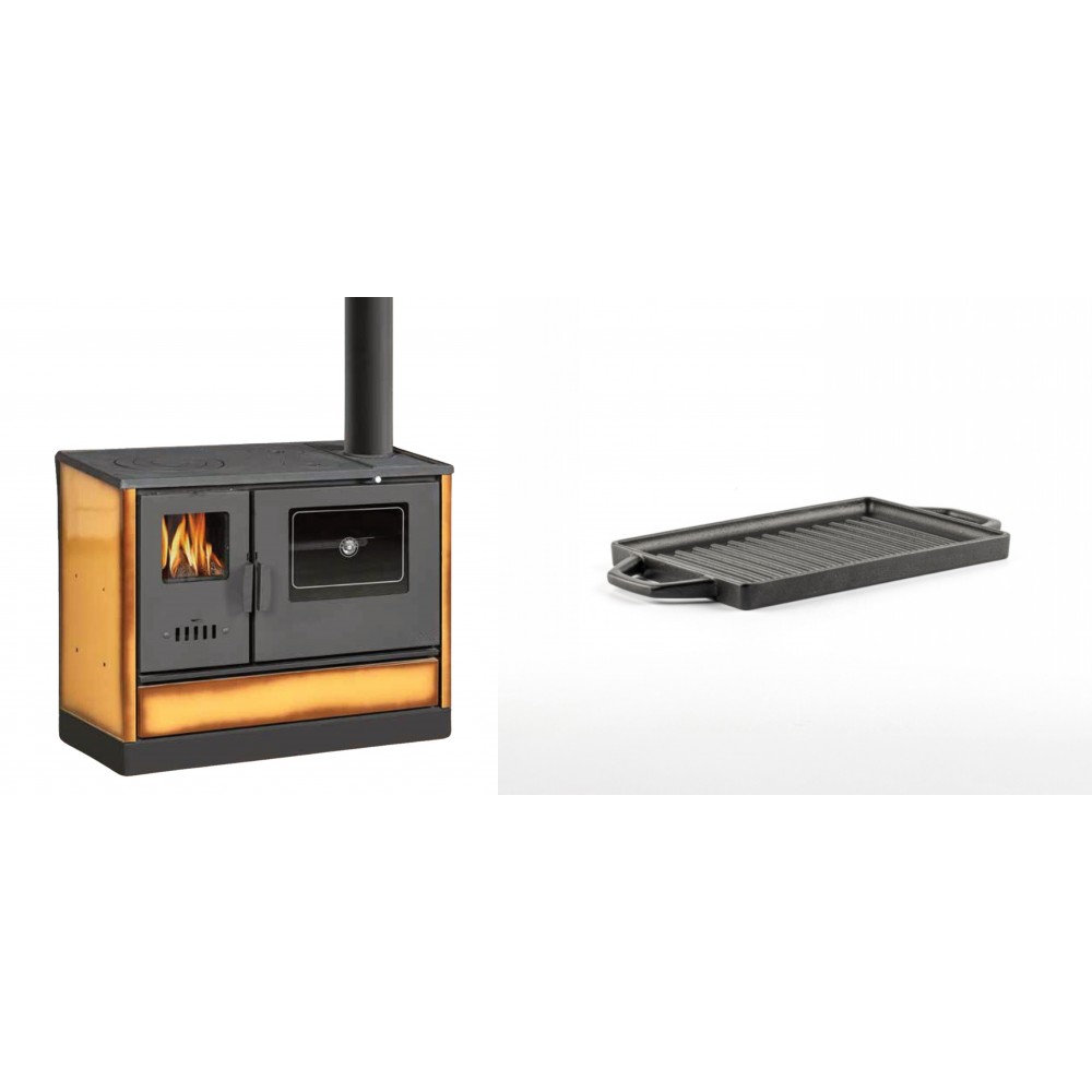 Set Küchenofen mit Backofen und Kochplatte Balkan Energy, Modell 4020 Cappuccino, Obere Platte aus Gusseisen, Leistung 7.9kW + Mini-Grillplatte aus Gusseisen Solagio, 15.5x22.5cm