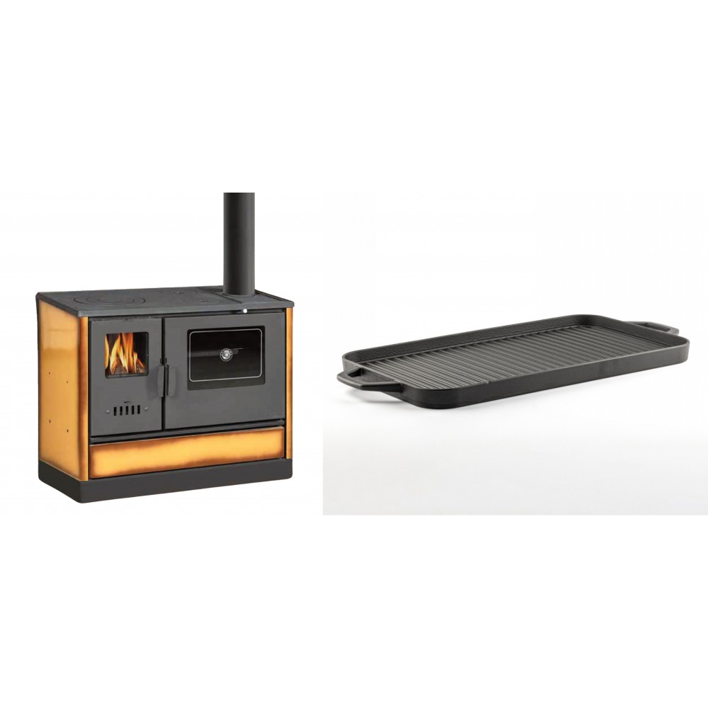 Set Küchenofen mit Backofen und Kochplatte Balkan Energy, Modell 4020 Cappuccino, Obere Platte aus Gusseisen, Leistung 7.9kW + Große Grillplatte aus Gusseisen Solagio, 25x44cm | Kaminofen - Holzofen mit Backfach | Kaminofen |