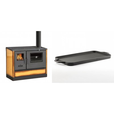 Set Küchenofen mit Backofen und Kochplatte Balkan Energy, Modell 4020 Cappuccino, Obere Platte aus Gusseisen, Leistung 7.9kW + Große Grillplatte aus Gusseisen Solagio, 25x44cm - Balkan Energy