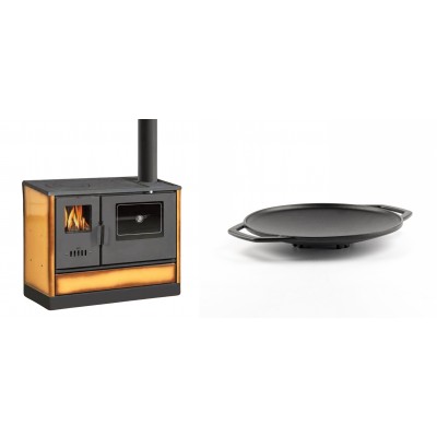 Set Küchenofen mit Backofen und Kochplatte Balkan Energy, Modell 4020 Cappuccino, Obere Platte aus Gusseisen, Leistung 7.9kW + Backplatte aus Gusseisen Solagio, Ф28cm - Balkan Energy