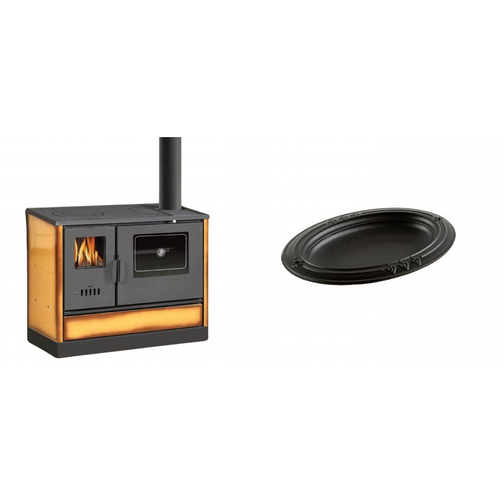 Set Küchenofen mit Backofen und Kochplatte Balkan Energy, Modell 4020 Cappuccino, Obere Platte aus Gusseisen, Leistung 7.9kW + Gusseiserne auflaufform Solagio oval, 25x33cm | Kaminofen - Holzofen mit Backfach | Kaminofen |