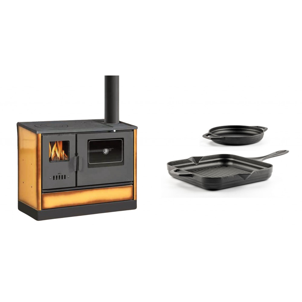 Set Küchenofen mit Backofen und Kochplatte Balkan Energy, Modell 4020 Cappuccino, Obere Platte aus Gusseisen, Leistung 7.9kW + Gusseisen Topf Set aus 2 teilen Solagio, Black Onyx | Kaminofen - Holzofen mit Backfach | Kaminofen |