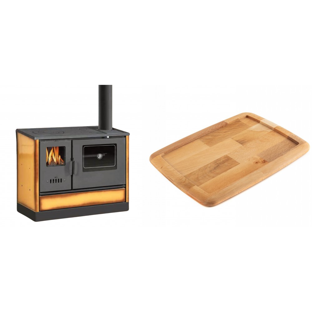 Set Küchenofen mit Backofen und Kochplatte Balkan Energy, Modell 4020 Cappuccino, Obere Platte aus Gusseisen, Leistung 7.9kW + Holz untersetzer für gusseisenplatte Solagio HSST2131 | Kaminofen - Holzofen mit Backfach | Kaminofen |