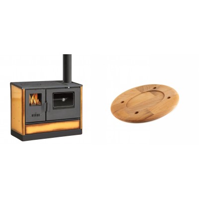 Set Küchenofen mit Backofen und Kochplatte Balkan Energy, Modell 4020 Cappuccino, Obere Platte aus Gusseisen, Leistung 7.9kW + Holz untersetzer für ovale platte Solagio HSOISK1728, 17x28cm - Balkan Energy