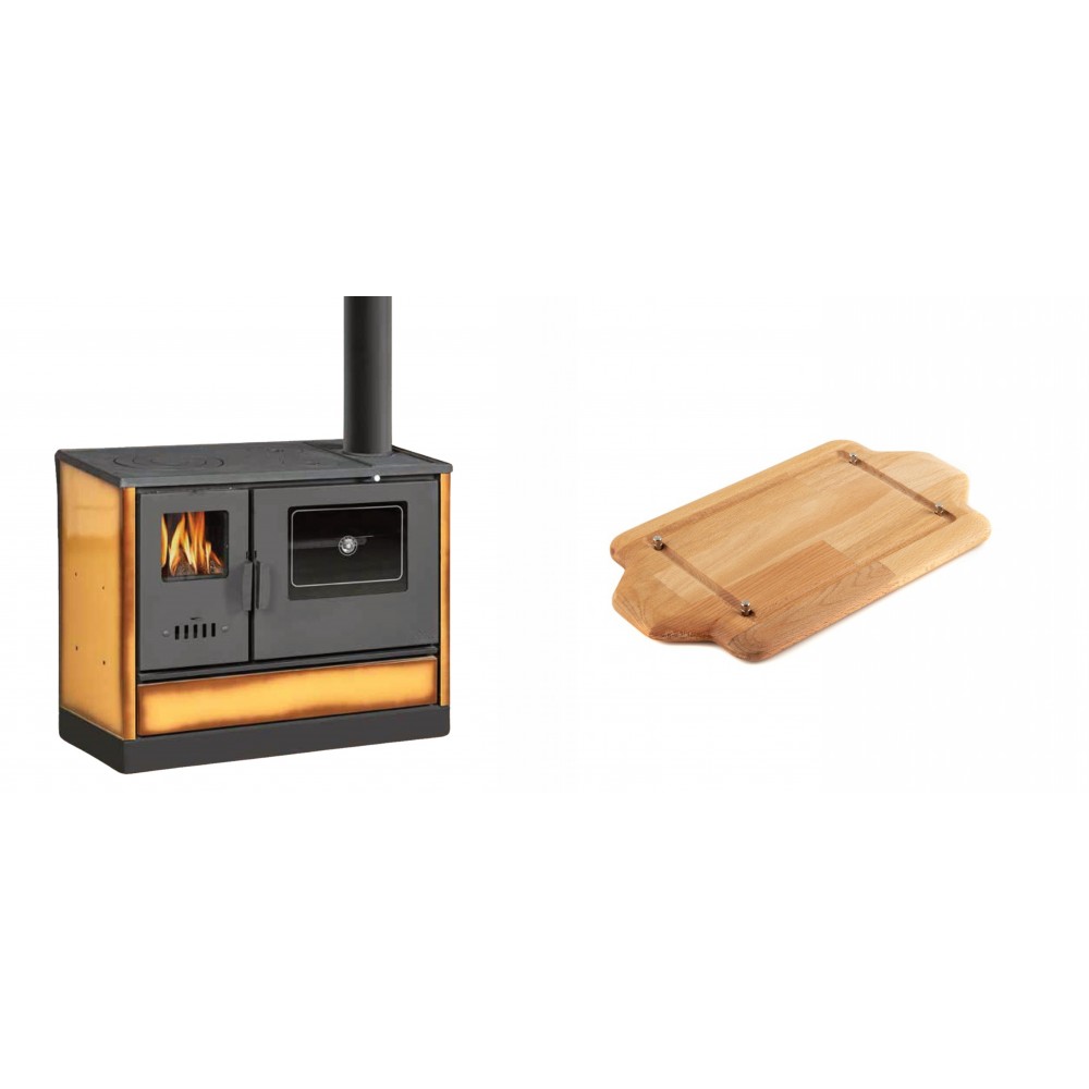 Set Küchenofen mit Backofen und Kochplatte Balkan Energy, Modell 4020 Cappuccino, Obere Platte aus Gusseisen, Leistung 7.9kW + Holz untersetzer für mini-gusseisenplatte Solagio HSDDHP1522 | Kaminofen - Holzofen mit Backfach | Kaminofen |