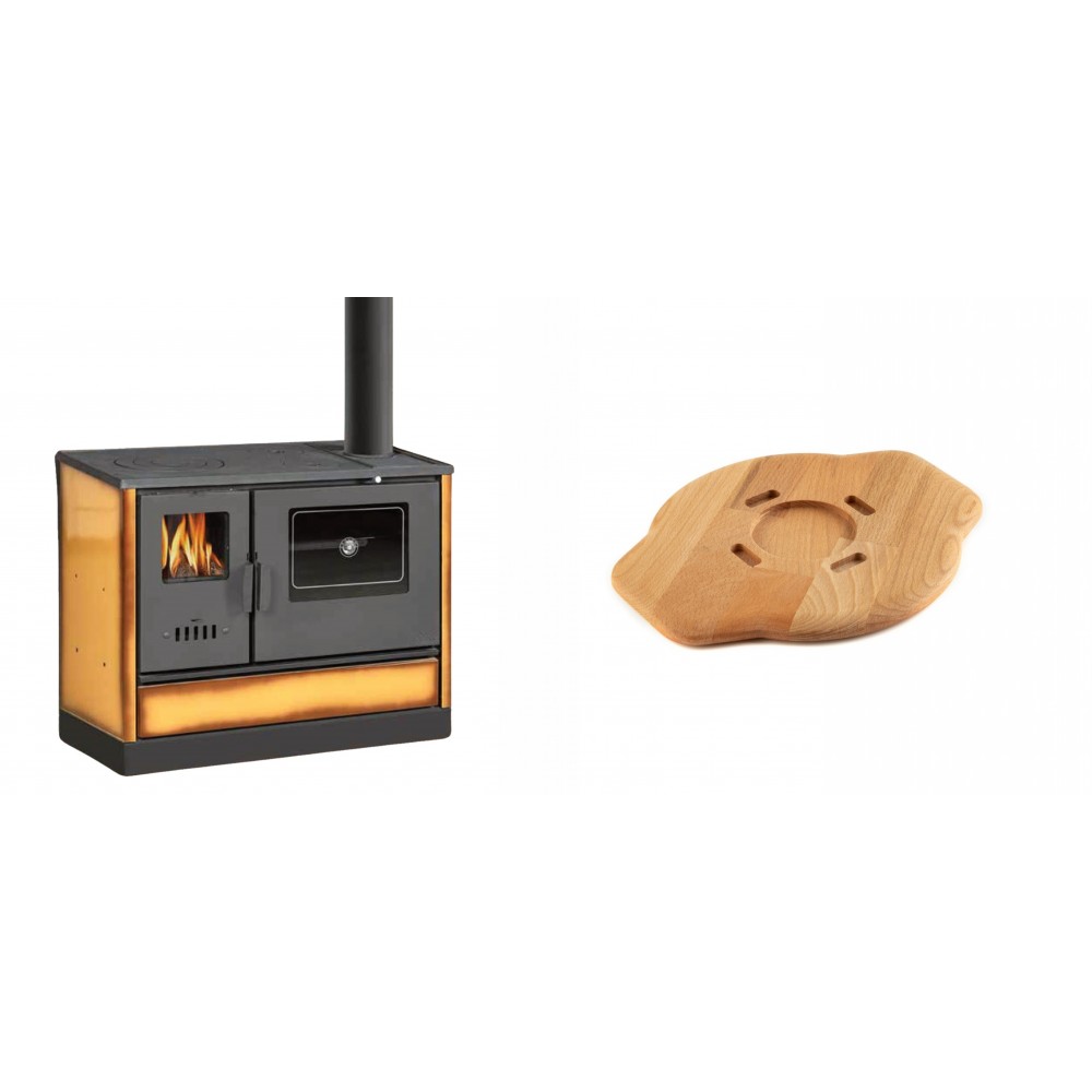 Set Küchenofen mit Backofen und Kochplatte Balkan Energy, Modell 4020 Cappuccino, Obere Platte aus Gusseisen, Leistung 7.9kW + Holz untersetzer für gusseisenplatte Solagio HSYSAK20 | Kaminofen - Holzofen mit Backfach | Kaminofen |