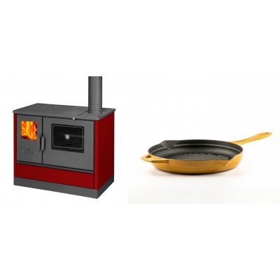 Set Küchenofen mit Backofen und Kochplatte Balkan Energy, Modell 4020 Bordeaux, Obere Platte aus Gusseisen, Leistung 7.9kW + Emaillierte grillpfanne Gusseisen Solagio, Dijon, Ф24cm - Balkan Energy
