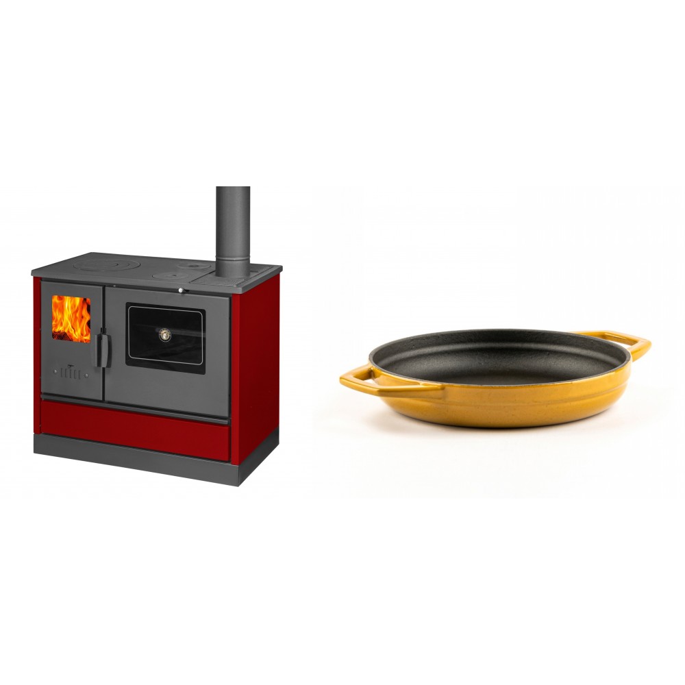 Set Küchenofen mit Backofen und Kochplatte Balkan Energy, Modell 4020 Bordeaux, Obere Platte aus Gusseisen, Leistung 7.9kW + Emaillierte gusseisenpfanne mit zwei Griffen Solagio, Dijon, Ф19cm