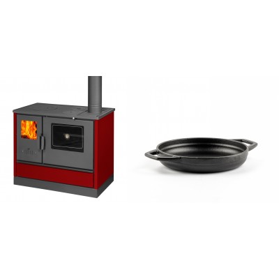 Set Küchenofen mit Backofen und Kochplatte Balkan Energy, Modell 4020 Bordeaux, Obere Platte aus Gusseisen, Leistung 7.9kW + Emaillierte gusseisenpfanne mit zwei Griffen Solagio, Black Onyx, Ф16cm - Balkan Energy