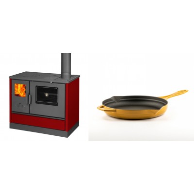 Set Küchenofen mit Backofen und Kochplatte Balkan Energy, Modell 4020 Bordeaux, Obere Platte aus Gusseisen, Leistung 7.9kW + Emaillierte Gusseisenpfanne Solagio, Dijon, Ф24cm - Balkan Energy