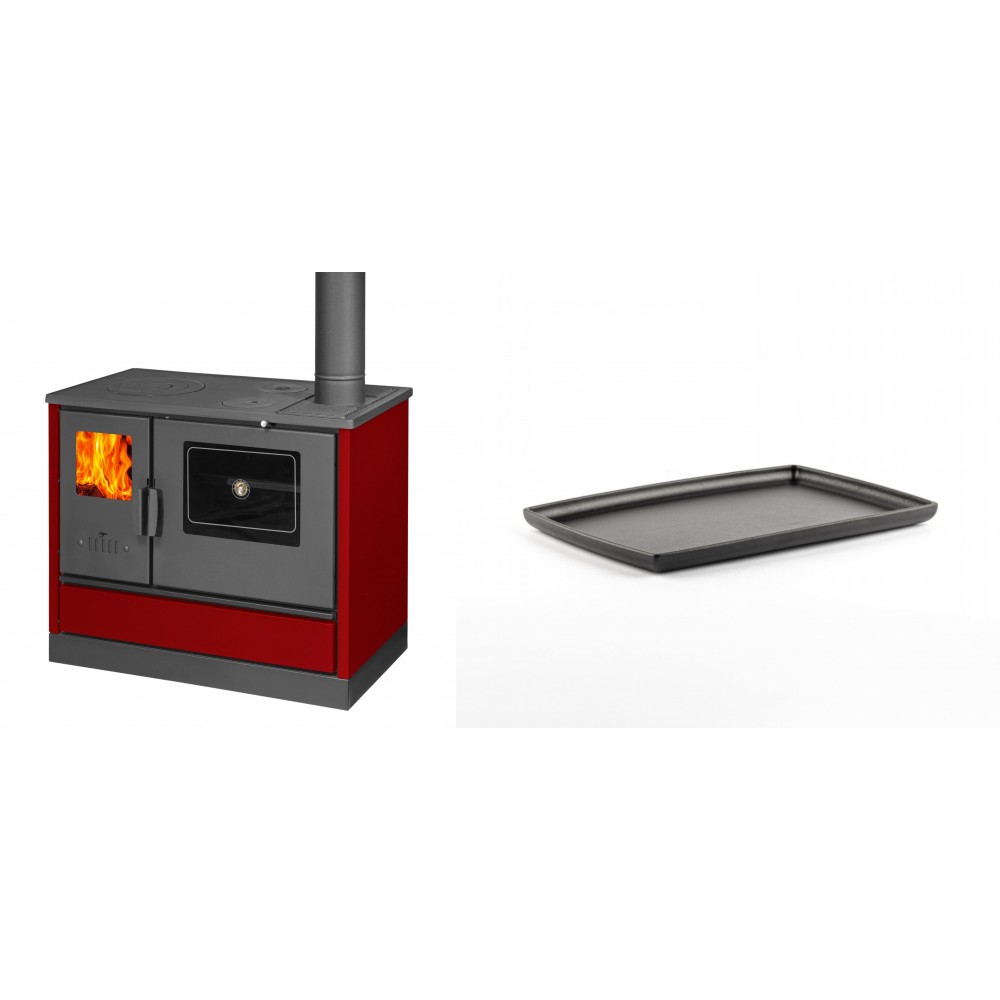 Set Küchenofen mit Backofen und Kochplatte Balkan Energy, Modell 4020 Bordeaux, Obere Platte aus Gusseisen, Leistung 7.9kW + Rechteckige Servierplatte aus Gusseisen Solagio, 21x31cm | Kaminofen - Holzofen mit Backfach | Kaminofen |