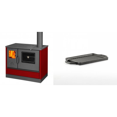 Set Küchenofen mit Backofen und Kochplatte Balkan Energy, Modell 4020 Bordeaux, Obere Platte aus Gusseisen, Leistung 7.9kW + Mini-Grillplatte aus Gusseisen Solagio, 15.5x22.5cm - Balkan Energy