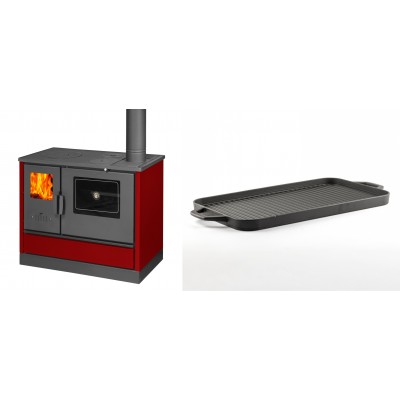 Set Küchenofen mit Backofen und Kochplatte Balkan Energy, Modell 4020 Bordeaux, Obere Platte aus Gusseisen, Leistung 7.9kW + Große Grillplatte aus Gusseisen Solagio, 25x44cm - Balkan Energy
