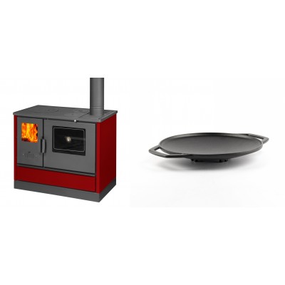Set Küchenofen mit Backofen und Kochplatte Balkan Energy, Modell 4020 Bordeaux, Obere Platte aus Gusseisen, Leistung 7.9kW + Backplatte aus Gusseisen Solagio, Ф28cm - Balkan Energy
