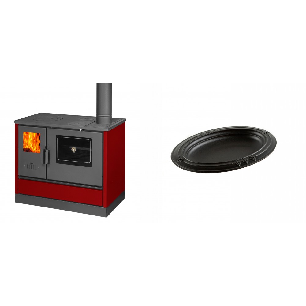 Set Küchenofen mit Backofen und Kochplatte Balkan Energy, Modell 4020 Bordeaux, Obere Platte aus Gusseisen, Leistung 7.9kW + Gusseiserne auflaufform Solagio oval, 25x33cm | Kaminofen - Holzofen mit Backfach | Kaminofen |