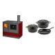 Set Küchenofen mit Backofen und Kochplatte Balkan Energy, Modell 4020 Bordeaux, Obere Platte aus Gusseisen, Leistung 7.9kW + Gusseisen Topf Set aus 3 teilen Solagio, Black Onyx | Kaminofen - Holzofen mit Backfach | Kaminofen |