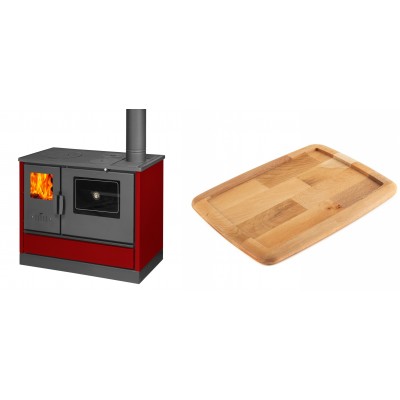 Set Küchenofen mit Backofen und Kochplatte Balkan Energy, Modell 4020 Bordeaux, Obere Platte aus Gusseisen, Leistung 7.9kW + Holz untersetzer für gusseisenplatte Solagio HSST2131 - Balkan Energy